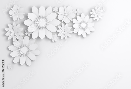 White paper flowers  bridal greeting card 3d