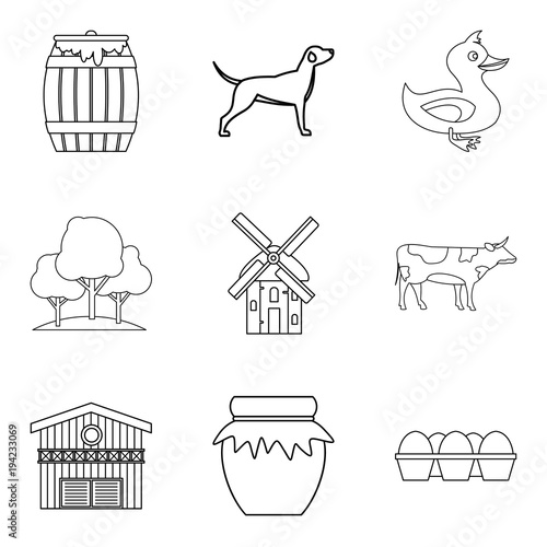 Family house icons set, outline style