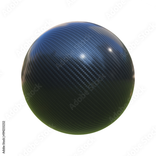 Carbon fiber sphere isolated on white background 3d rendering