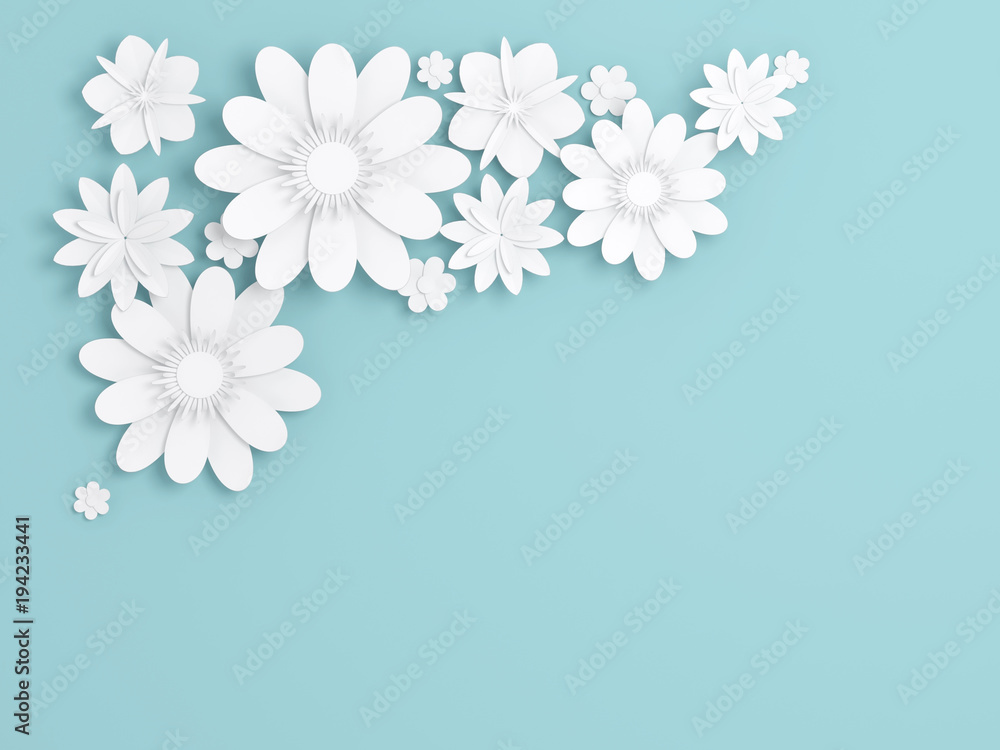 Obraz White paper flowers decoration over blue