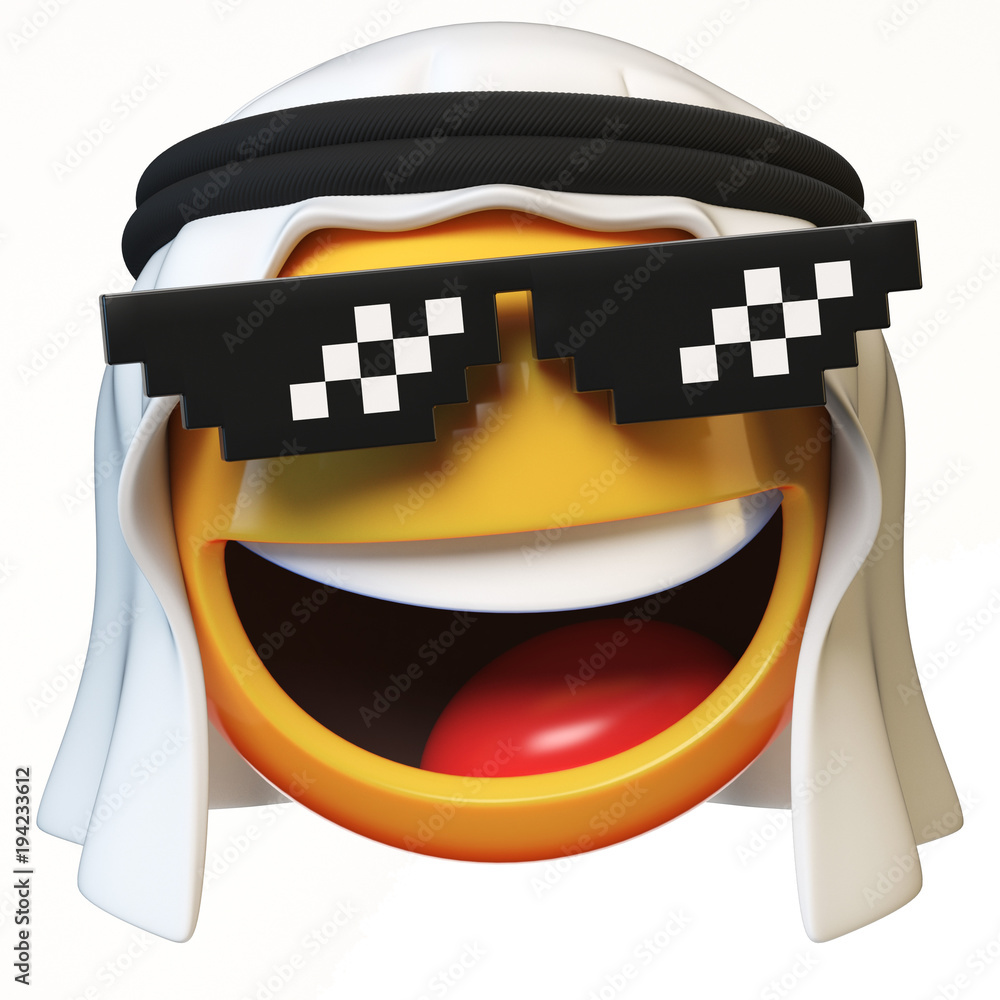 Arab emoji with "deal with it" glasses isolated on white background
