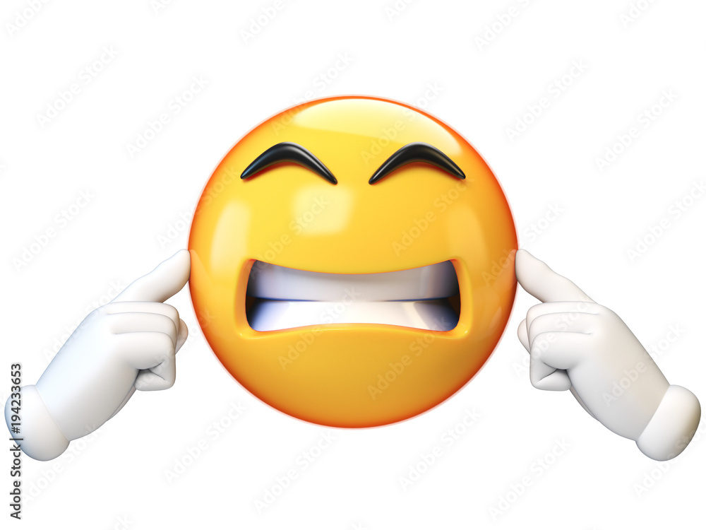 Emoji covering his ears, not listening, isolated on white background