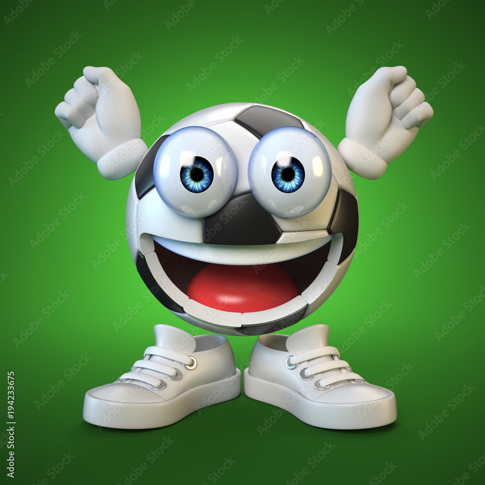 Football, soccer ball with cartoon face, sport emoji, football mascot