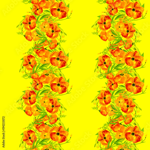 Watercolor Seamless Floral Pattern. Trendy Floral Background for Textile Print, Invitation Background, Wallpaper design, Fabric Print, Wedding Card. Hand Drawn Watercolor Illustration.