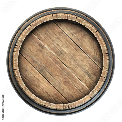Wooden barrel top view isolated on white background 3d illustration Fototapet