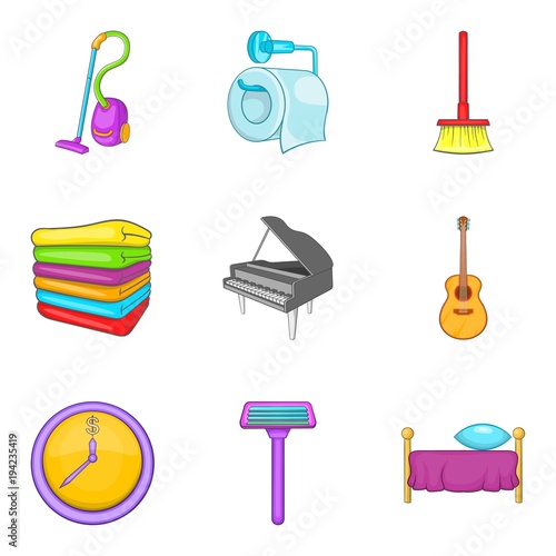 Domestic affair icons set, cartoon style