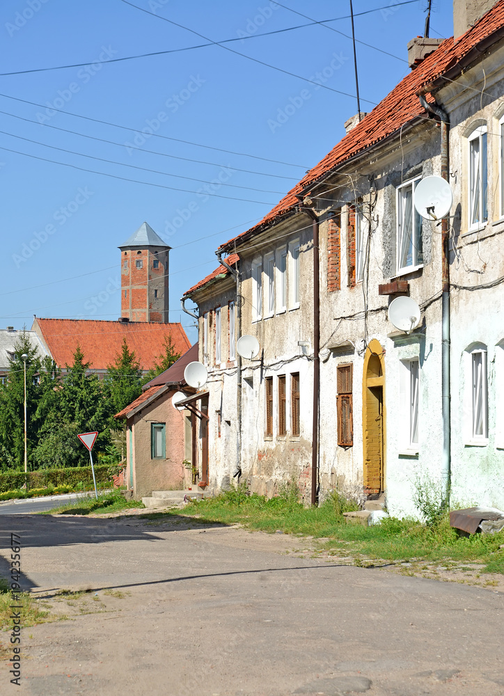 Fragment of historical building on Oktyabrskaya Street. Zheleznodorozhny, Kaliningrad region