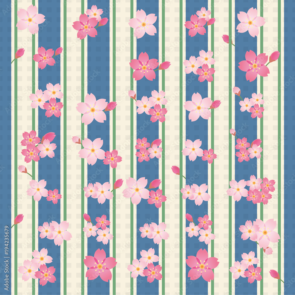背景素材 春のイメージの背景 子持ち縞模様と桜の花 伝統模様 伝統文様 Stock Vector Adobe Stock