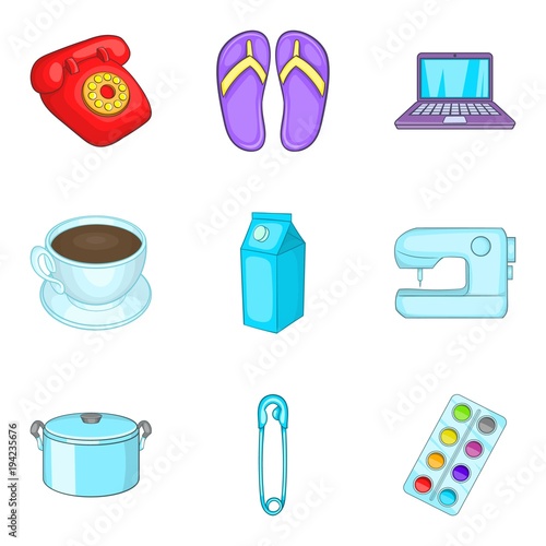 Chores icons set, cartoon style