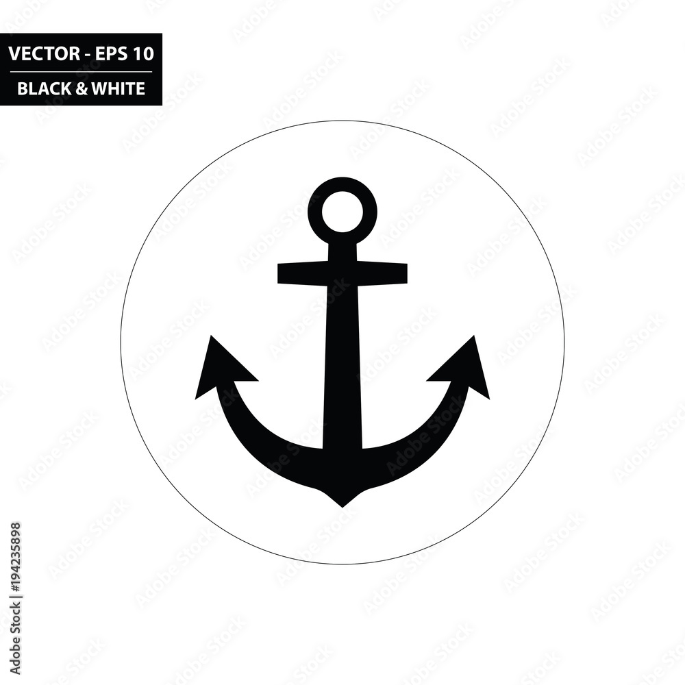 Ship anchor black and white flat icon. Vector Illustration. Ship anchor black and white flat icon. Vector Illustration.
