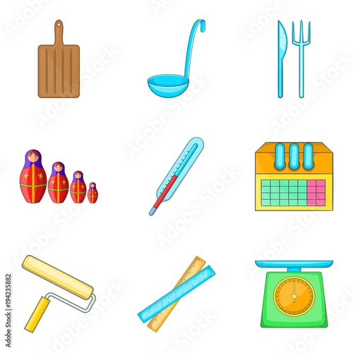 Homework assignment icons set, cartoon style
