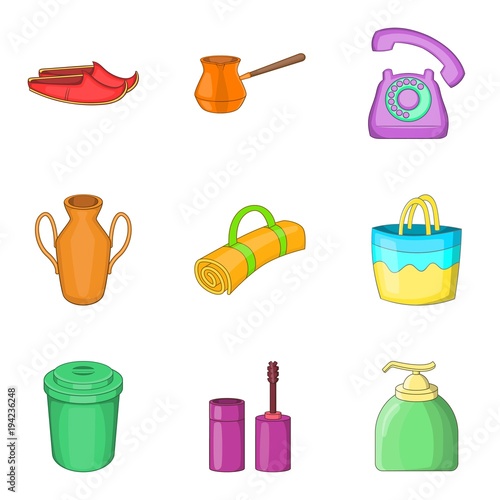 Cleaning in the building icons set, cartoon style