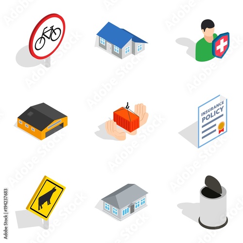 Civic icons set, isometric style