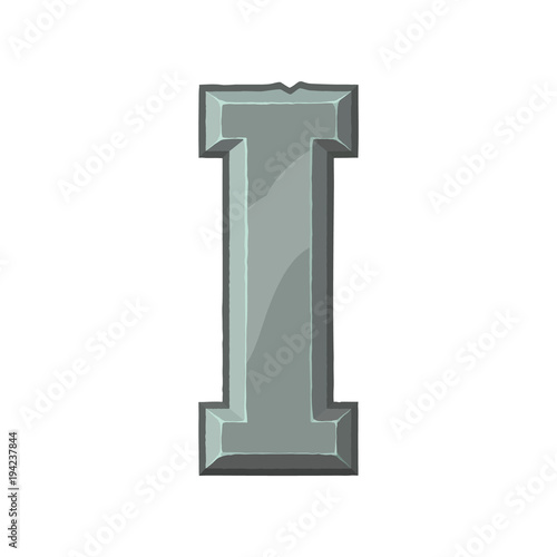 Roman numerals made from rock. Ancient stone carved numbers. Old roman antique alphabet number. Vector flat illustration isolated on white background. Number one.