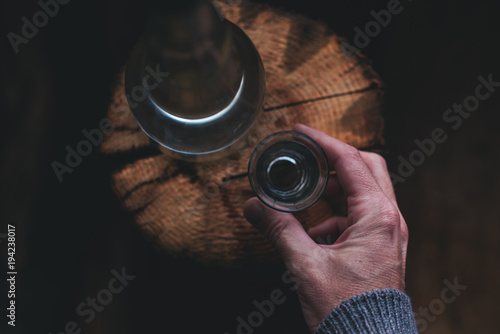 Photo Man drinking strong alcohol drink
