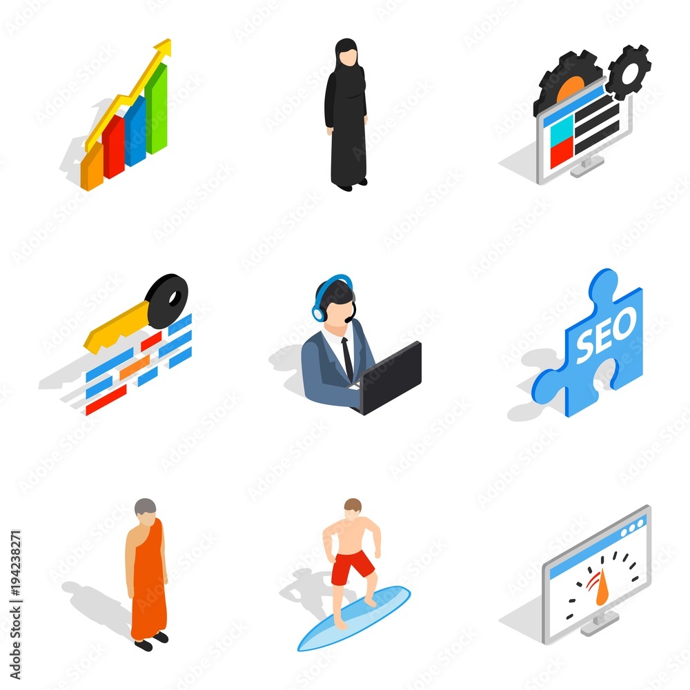 Human resource service icons set, isometric style Human resource service icons set, isometric style