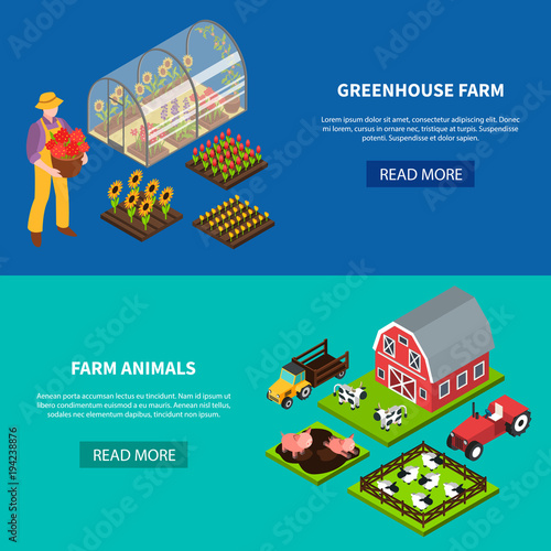 Farm Isometric Banners Set