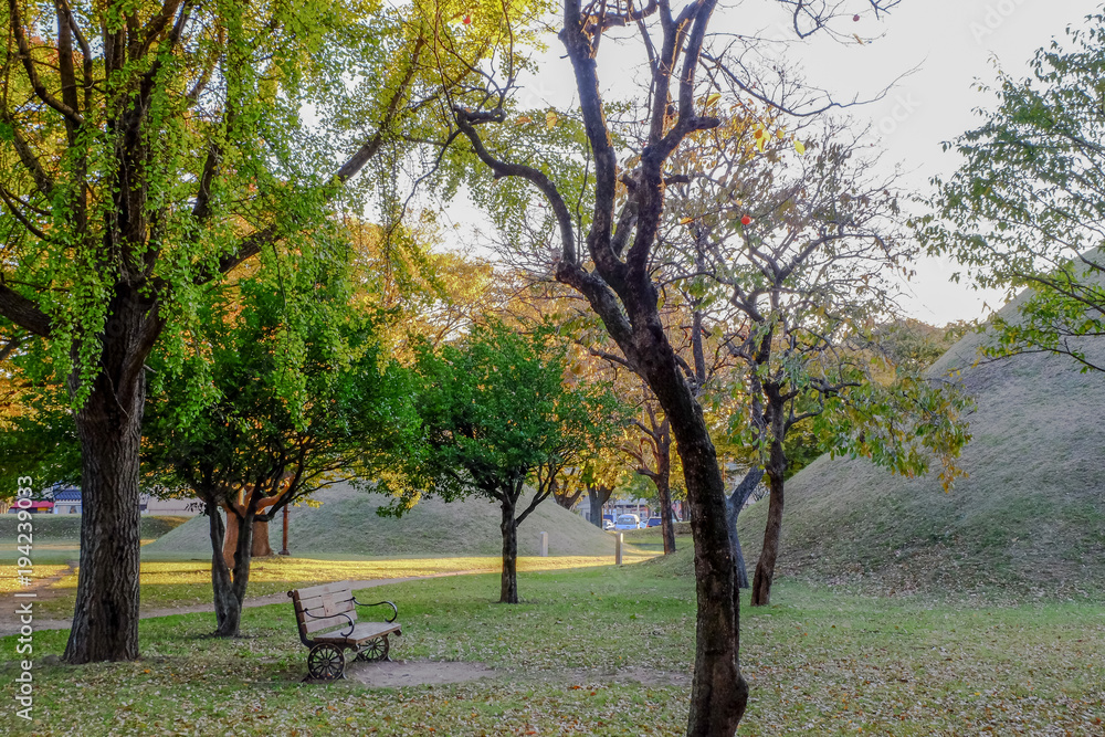 Bench in Tumuli park royal tomb Bench in Tumuli park royal tomb