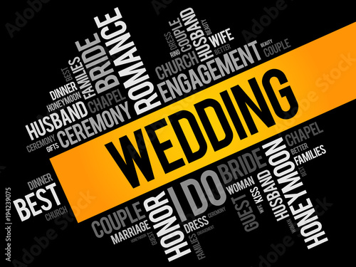 Wedding word cloud collage, social concept background