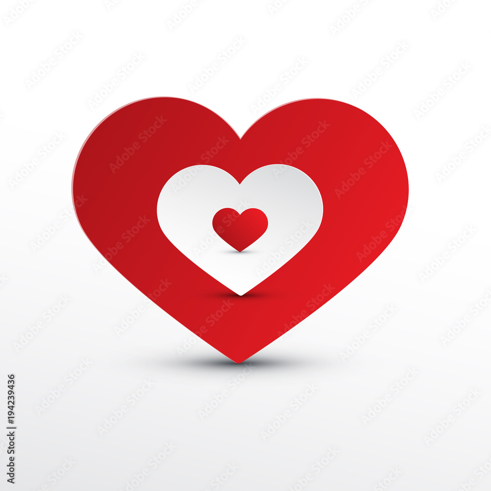 Vector Heart Icons. Red and White Paper Cut Hearts.