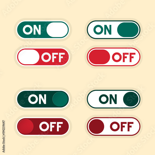 On and Off Buttons Set. Vector Icons.
