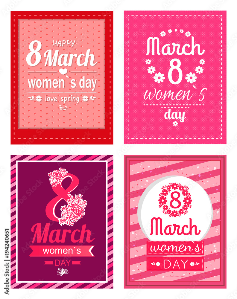 Set of Poster with Congratulations on Women s Day