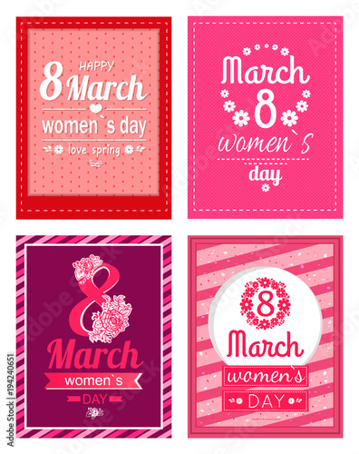 Set of Poster with Congratulations on Women s Day
