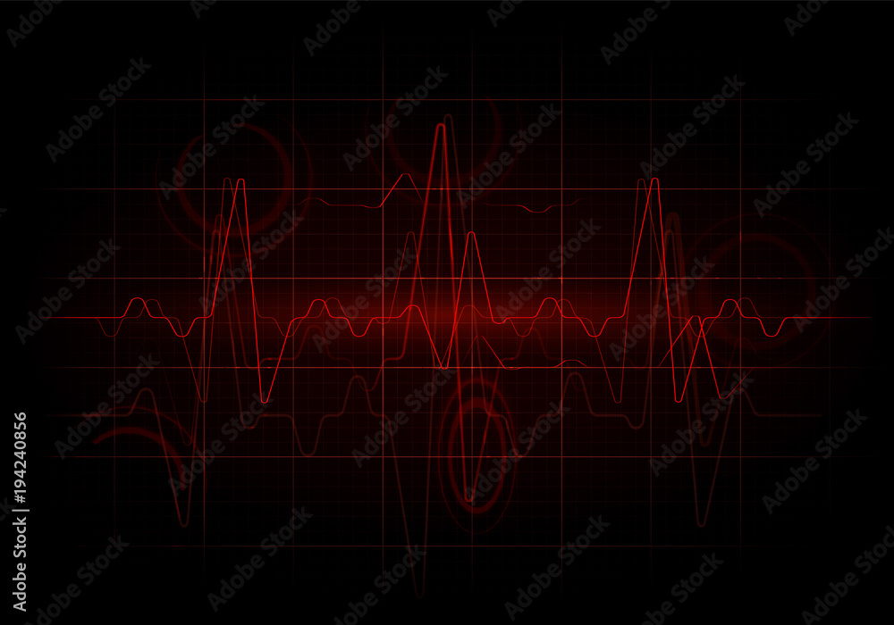 Red sinusoidal line. Earthquake seismic activity background illustration