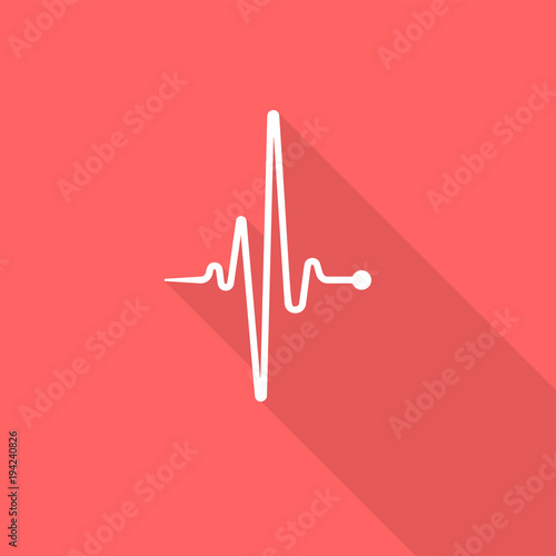 White heartbeat line on red background. Medical backdrop