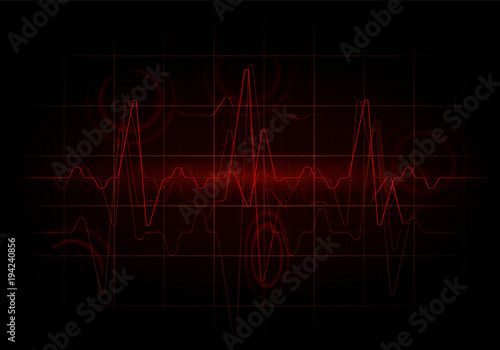 Red sinusoidal line. Earthquake seismic activity background illustration