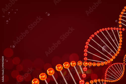 Red DNA concept background with space for text for cosmetic or healthcare ad, vector illustration.