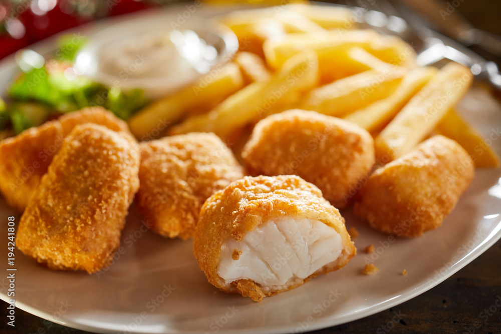 Tasty seafood appetiser of fried kibbeling Tasty seafood appetiser of fried kibbeling