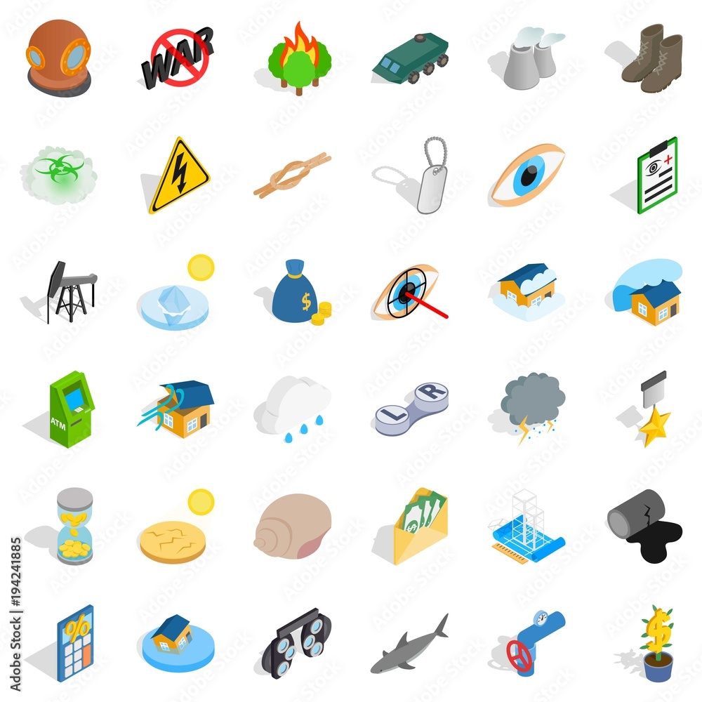 World conflict icons set, isometric style World conflict icons set, isometric style