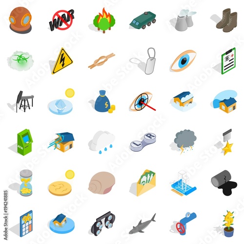 World conflict icons set, isometric style