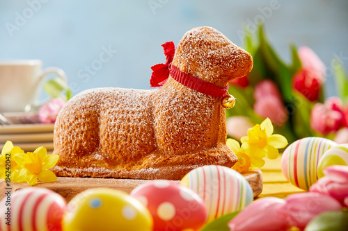 Photography Festive Easter table with a novelty lamb cake