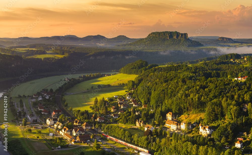 the Elbe valley seen from Bastei in the morning