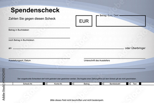 Spendenscheck Rahmen blau