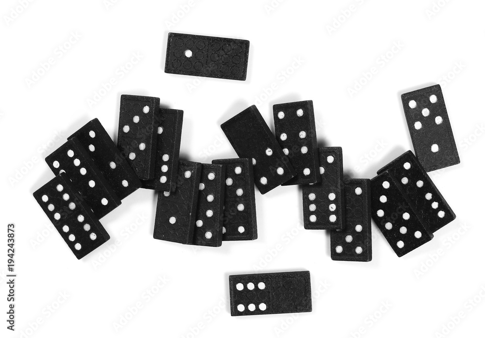 Black dominoes, pieces isolated on white background, top view Black dominoes, pieces isolated on white background, top view