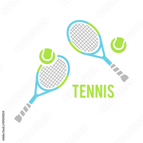 Tennis balls and tennis racquet, vector illustration.