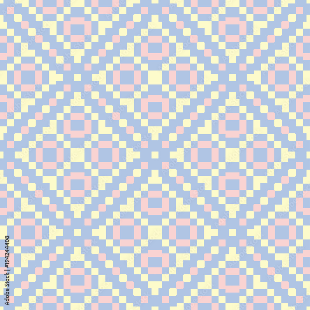 Fototapeta premium Blue geometric seamless pattern. Background with beige and pink elements