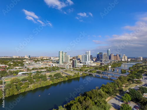 Aerial view of Austin, Texas, skyline and Lady Bird Lake