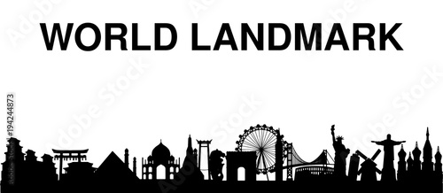 black silhouette world landmark white background