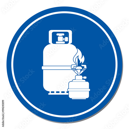 Camping stove with gas bottle icon vector