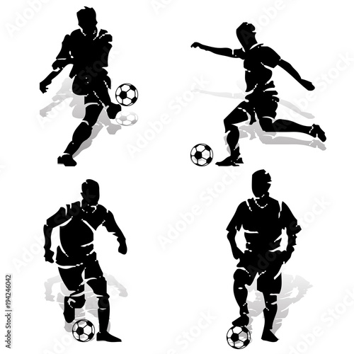 Fototapeta Naklejka Na Ścianę i Meble -  Collection of football players with ball. Silhouette on white background, vector for printing