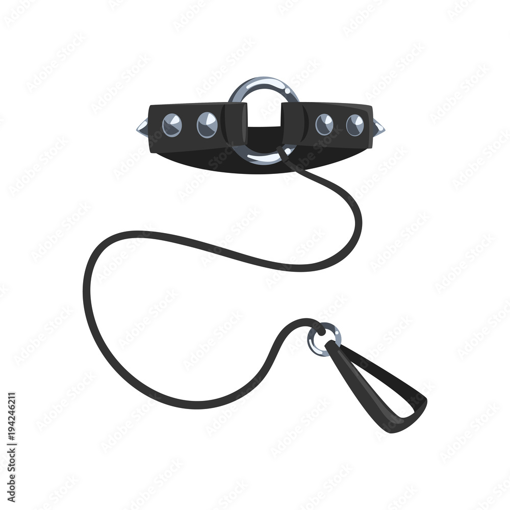 © topvectors - Leather fetish collar with steel spikes and leash, fetish stuff for role playing and bdsm vector Illustration on a white background