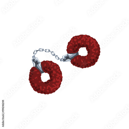Furry red handcuffs, fetish stuff for role playing and bdsm vector Illustration on a white background