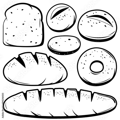 Collection of different kinds of bread. Vector illustration