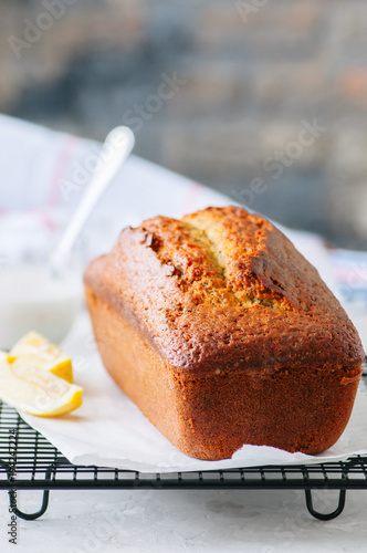 Εκτύπωση καμβά Homemade lemon poppy seed pound cake on a wire rack