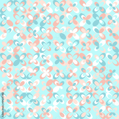 Floral mid century retro background. Pastel pink and mint colors. Seamless vector pattern. Abstract turquoise background.