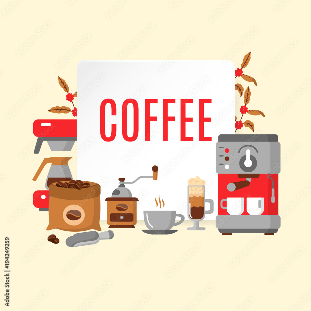 Modern icons for coffee shop and coffee house.